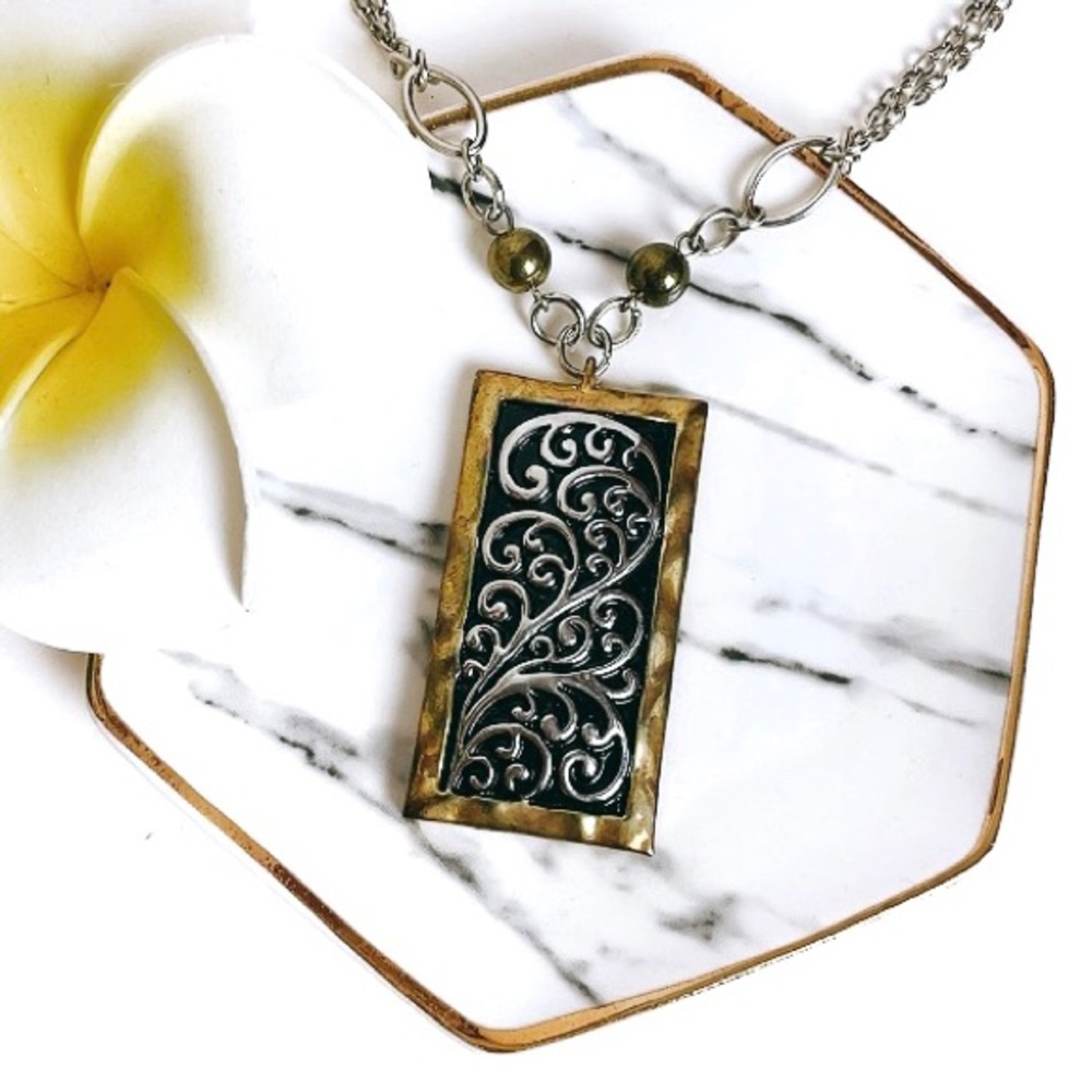 Gold & Silver Two Tone Filigree Pendant Necklace